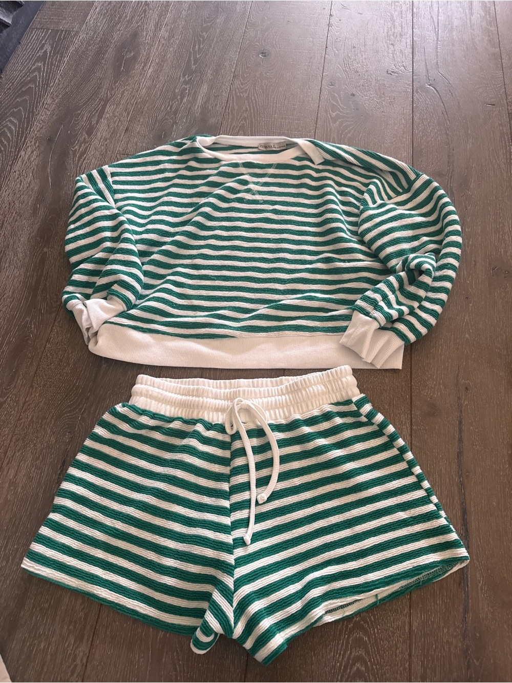 Zenana Outfitters Green & White Striped Women’s Short Pajama Set